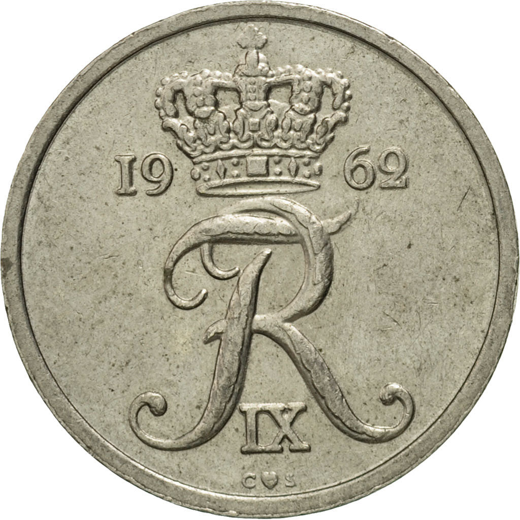 Moneta, Danimarca, Frederik IX, 25 Öre, 1962, Copenhagen, MB+, Rame-nichel