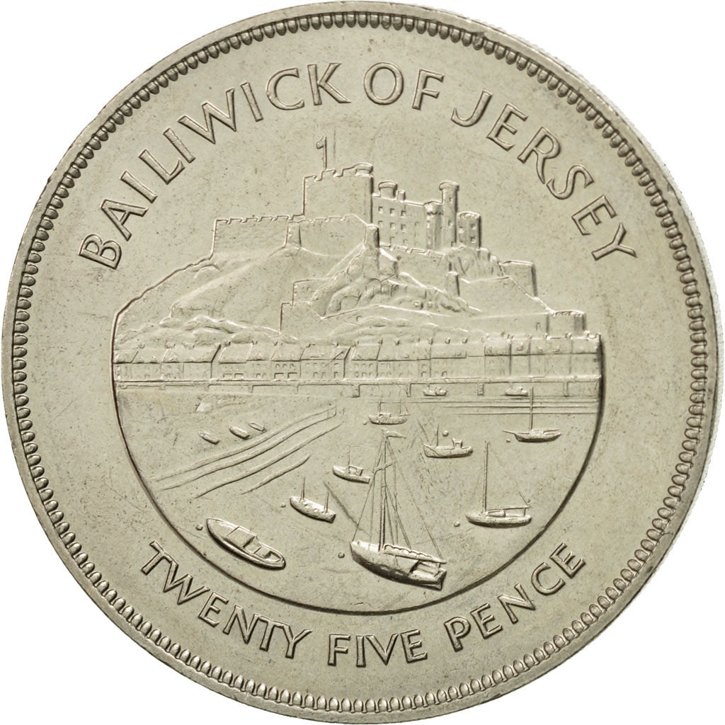 Coin, Jersey, Elizabeth II, 25 Pence, 1977, EF(40-45), Copper-nickel, KM:44