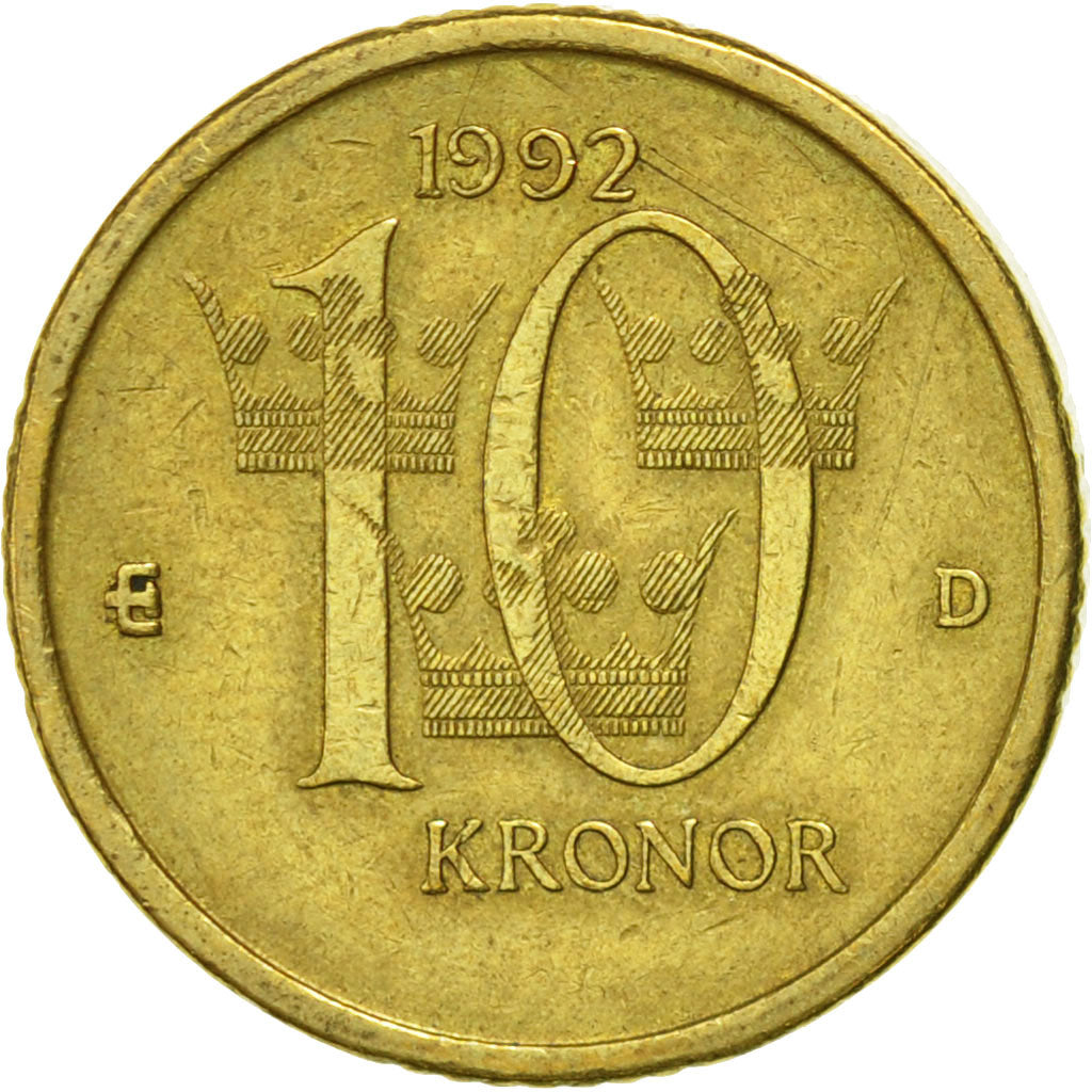 Moneta, Svezia, Carl XVI Gustaf, 10 Kronor, 1992, MB+, Rame-alluminio-zinco