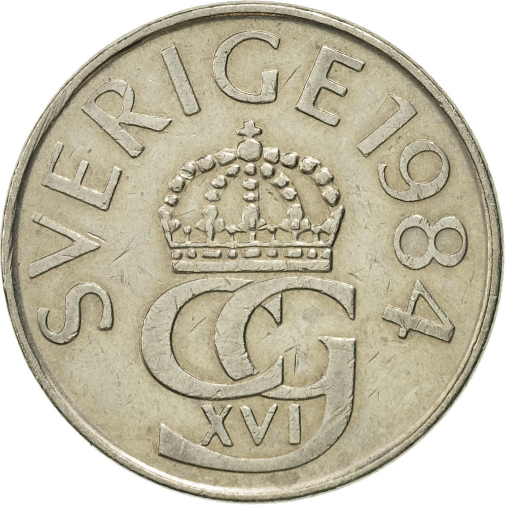 Coin, Sweden, Carl XVI Gustaf, 5 Kronor, 1984, VF(30-35), Copper-nickel, KM:853
