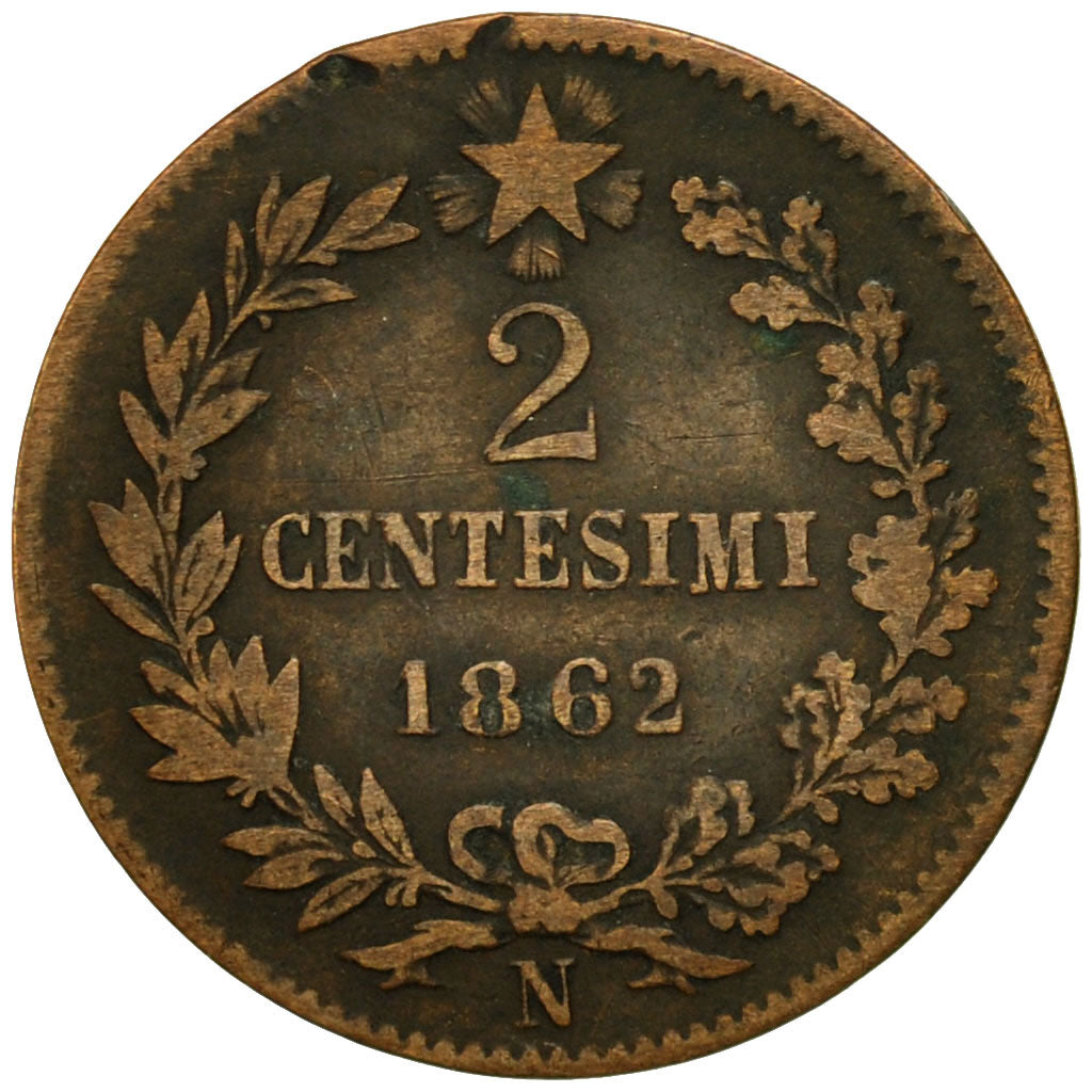 Coin, Italy, Vittorio Emanuele II, 2 Centesimi, 1862, Naples, VF(20-25), Copper