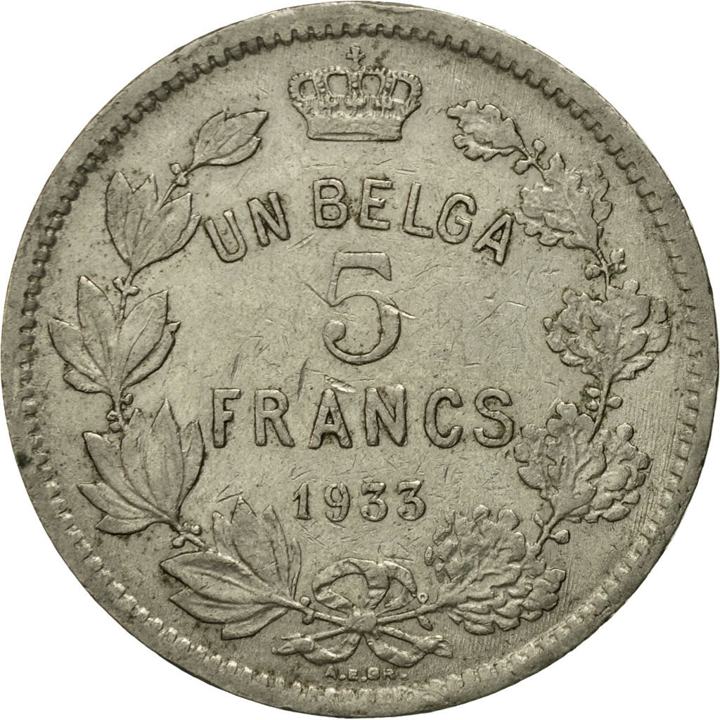 Münze, Belgien, 5 Francs, 5 Frank, 1933, S, Nickel, KM:97.1