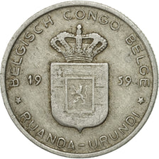 Moneda, Congo belga, RUANDA-URUNDI, Franc, 1959, BC+, Aluminio, KM:4