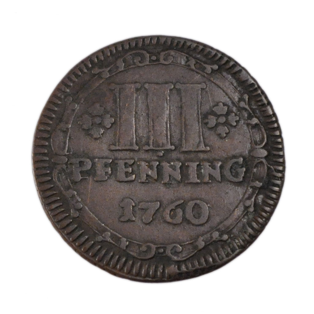 GERMAN STATES, 3 Pfenning, 1760, KM #430, AU(50-53), Copper, 3.60