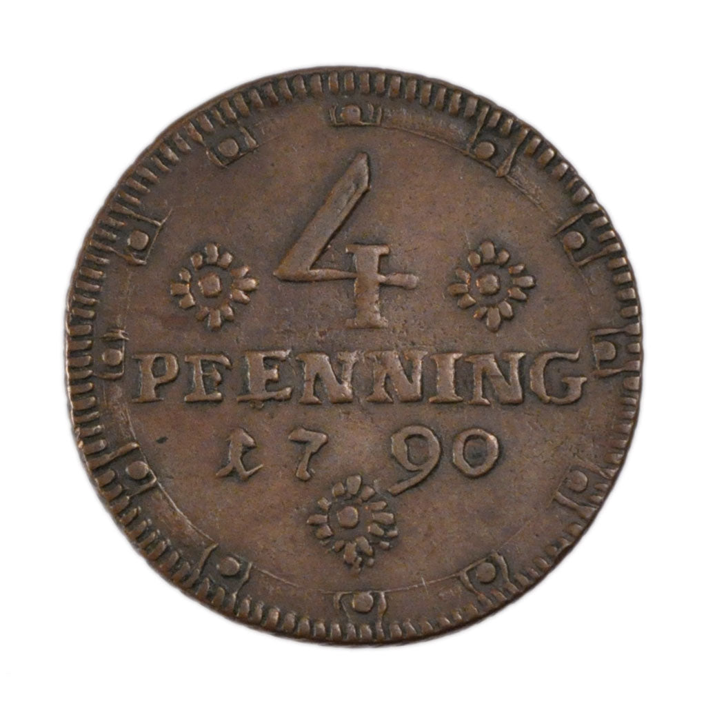 Germany, 4 Pfenning, 1790, KM #C4a, AU(50-53), Copper, 5.80