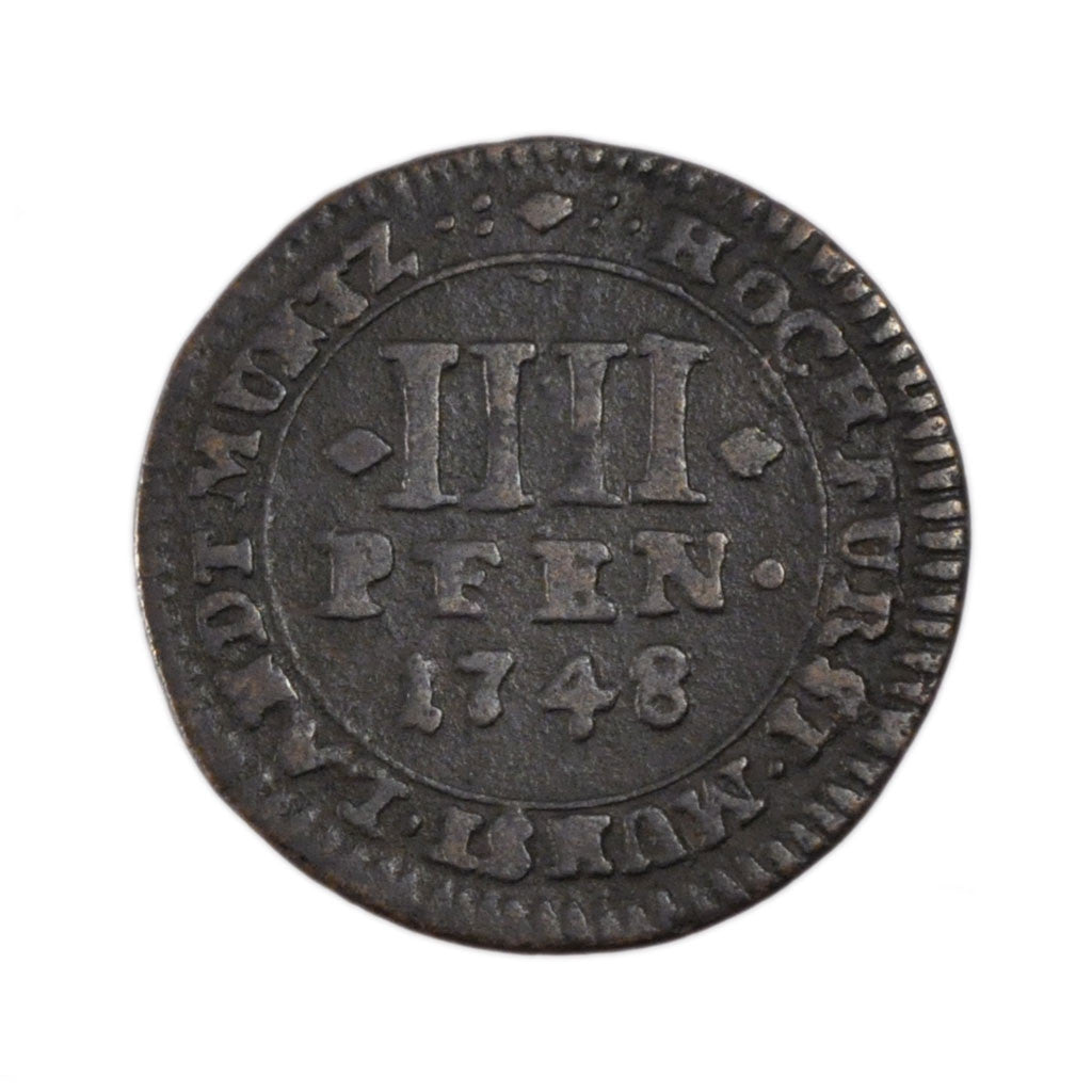 GERMAN STATES, 4 Pfennig, 1/84 Thaler, 1748, KM #179, EF(40-45), Copper, 3.10