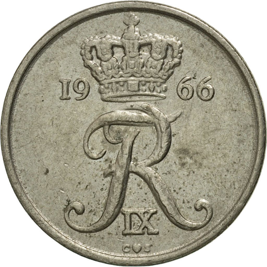Coin, Denmark, Frederik IX, 10 Öre, 1966, Copenhagen, EF(40-45), Copper-nickel