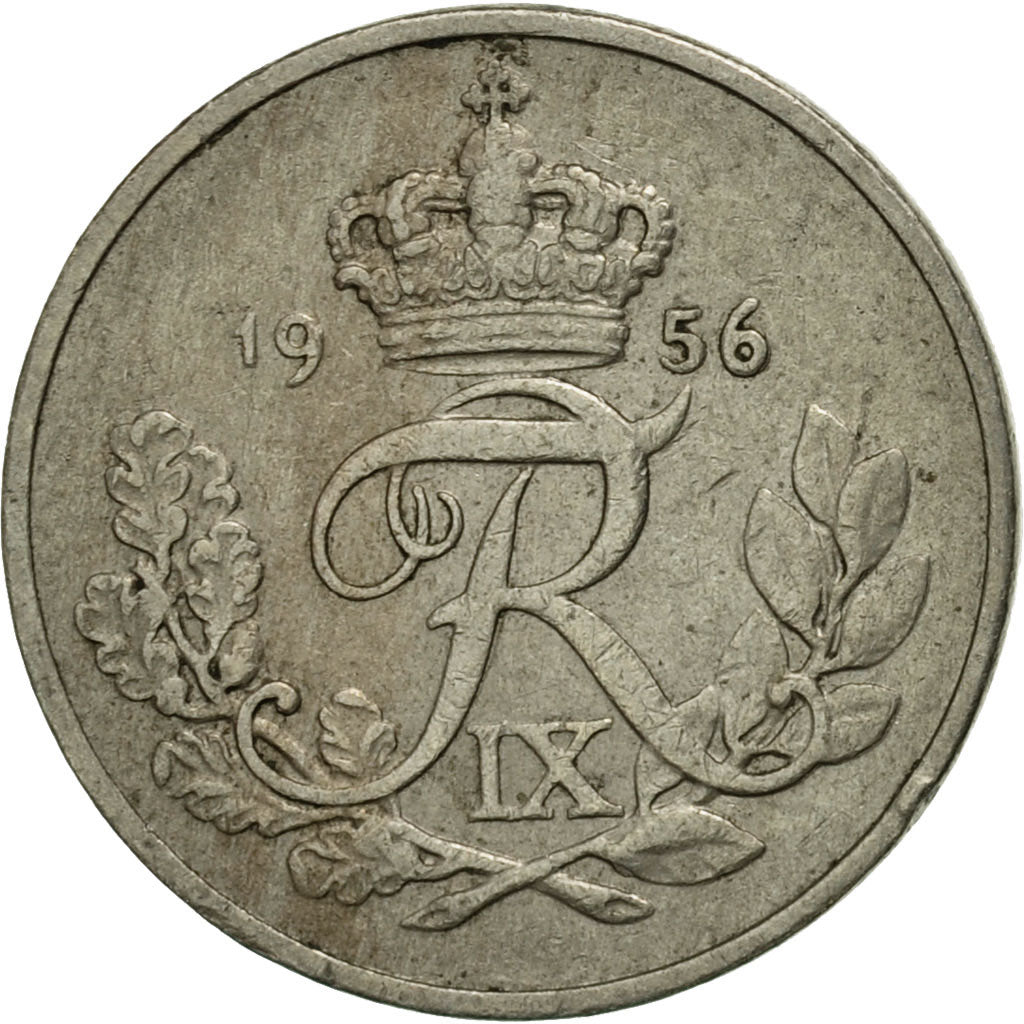 Coin, Denmark, Frederik IX, 10 Öre, 1956, Copenhagen, VF(30-35), Copper-nickel