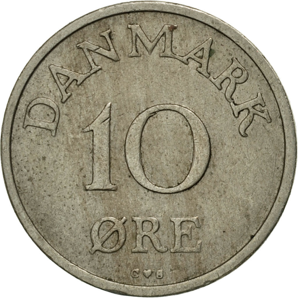 Coin, Denmark, Frederik IX, 10 Öre, 1956, Copenhagen, VF(30-35), Copper-nickel