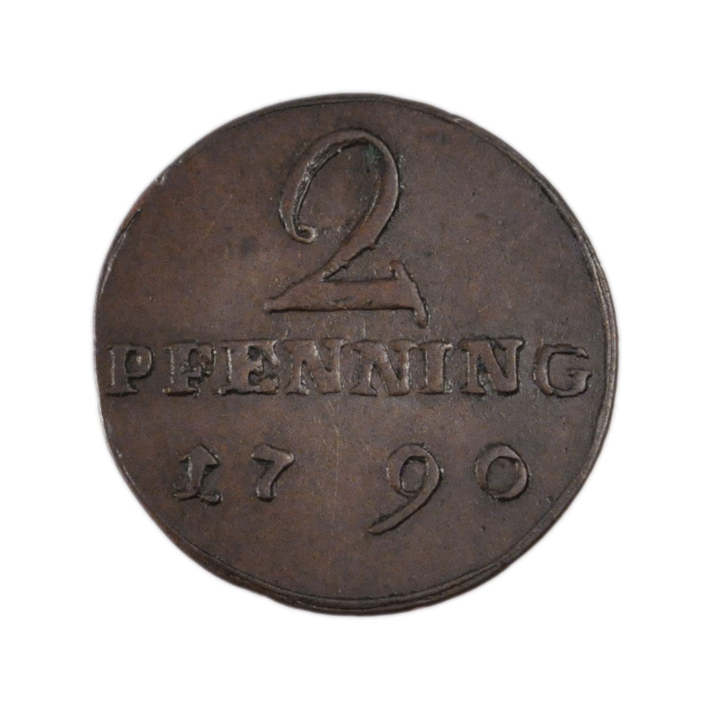 GERMAN STATES, 2 Pfenning, 1790, KM #451, AU(55-58), Copper, 2.50