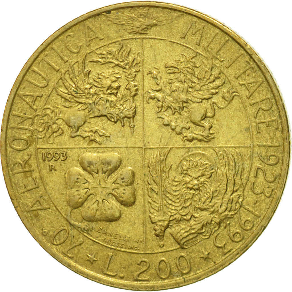 Coin, Italy, 200 Lire, 1993, Rome, VF(30-35), Aluminum-Bronze, KM:155