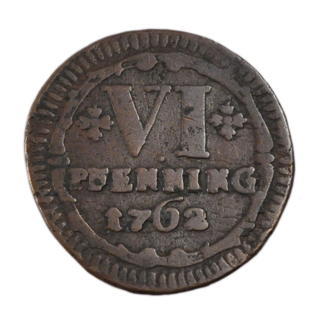 Germany, 6 Pfenning, 1762, VF(30-35), Copper, 4.90