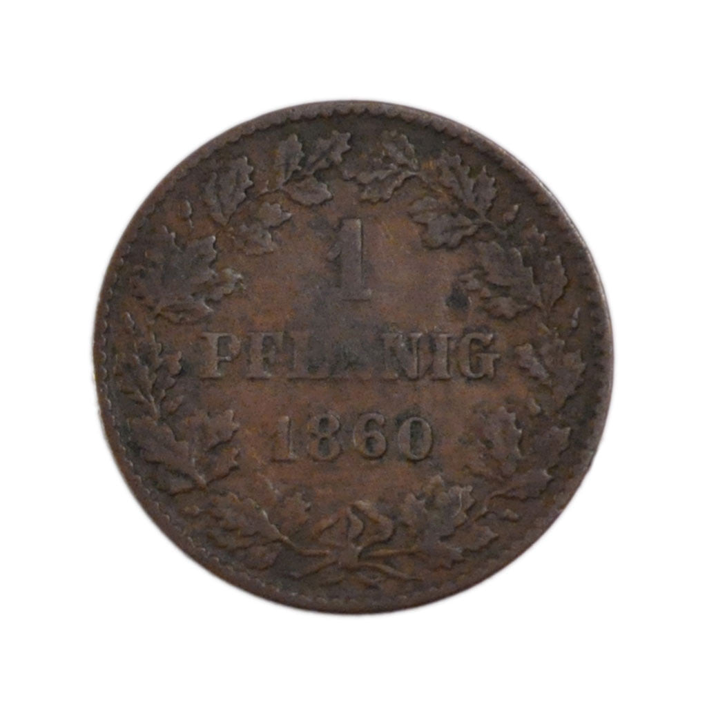 Coin, German States, NASSAU, Adolph, Pfennig, 1860, Wiesbaden, VF(30-35), Copper