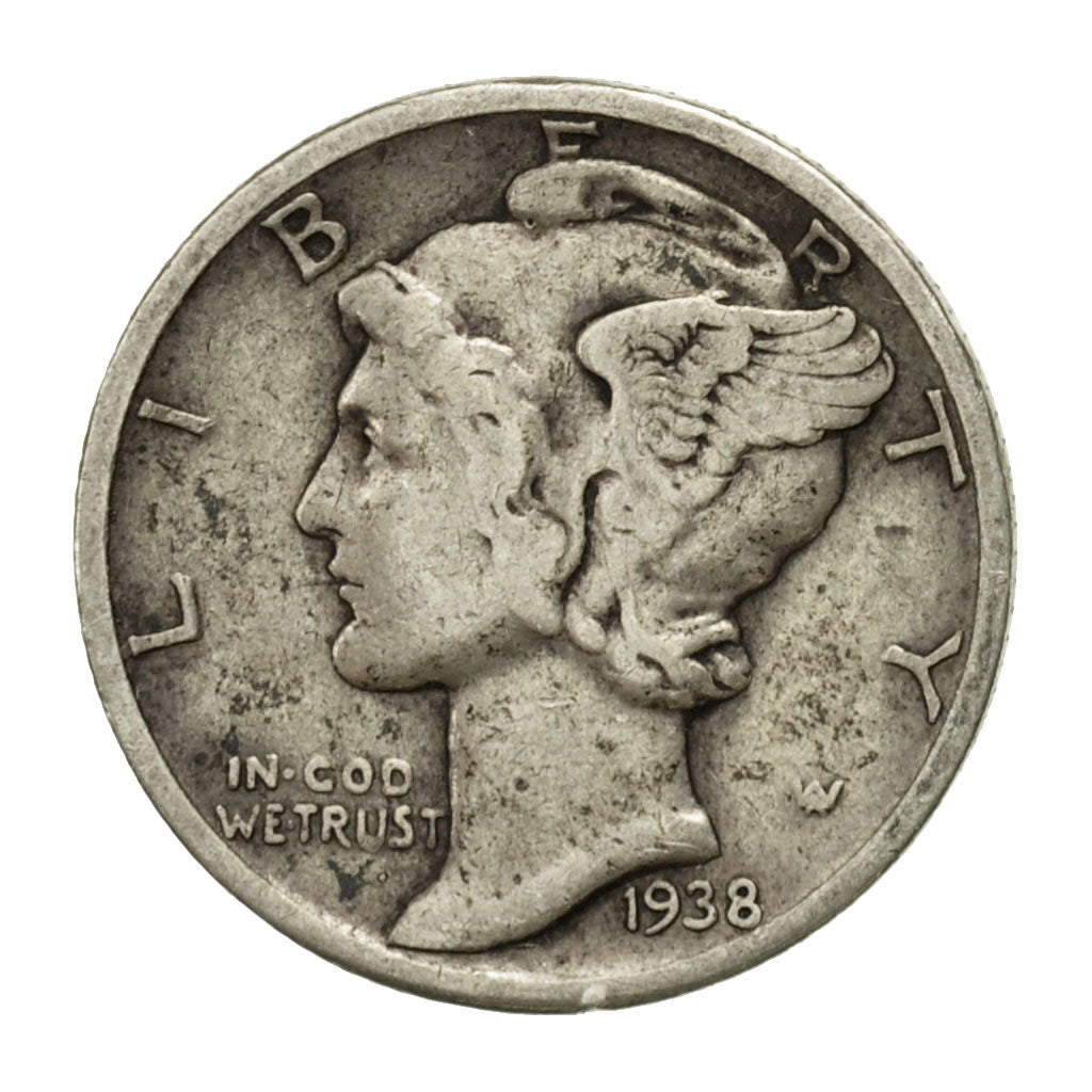 Coin, United States, Mercury Dime, Dime, 1938, U.S. Mint, Philadelphia