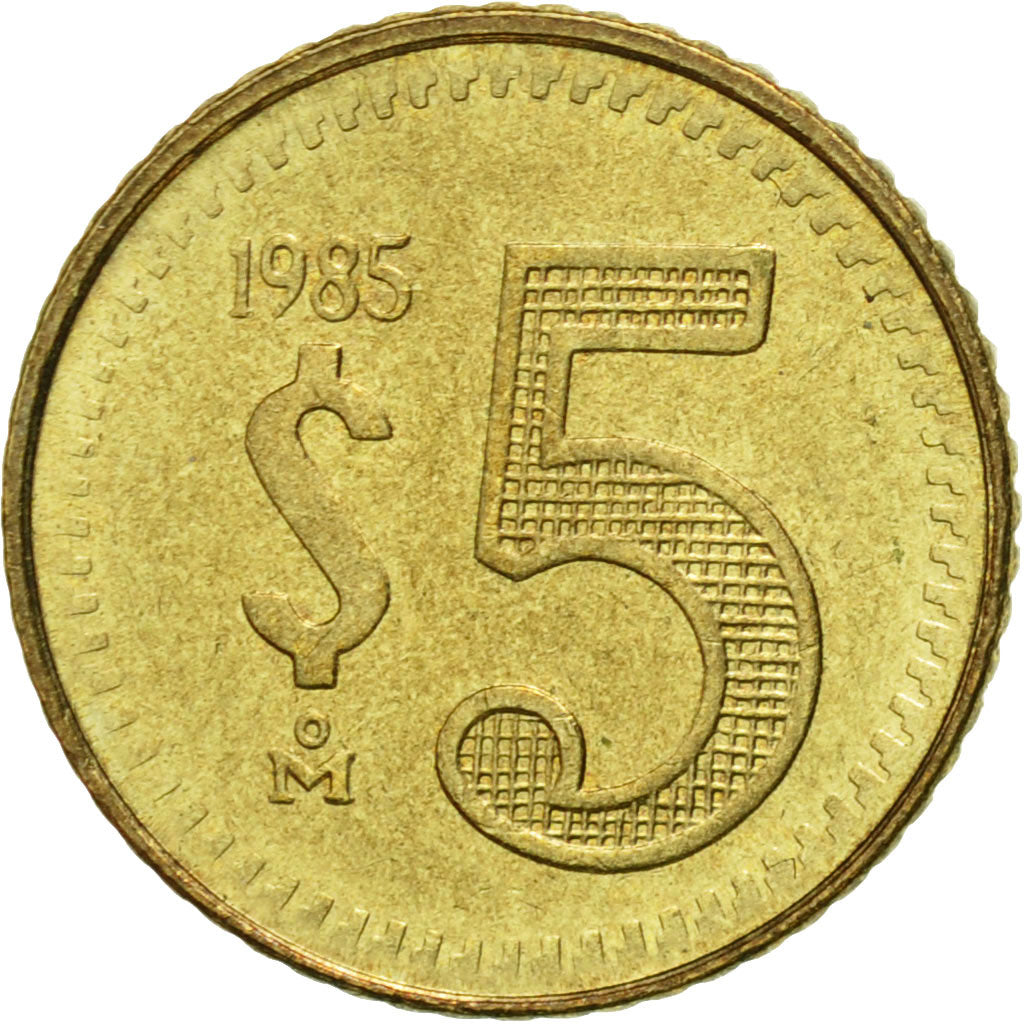 Coin, Mexico, 5 Pesos, 1985, Mexico City, VF(30-35), Brass, KM:502