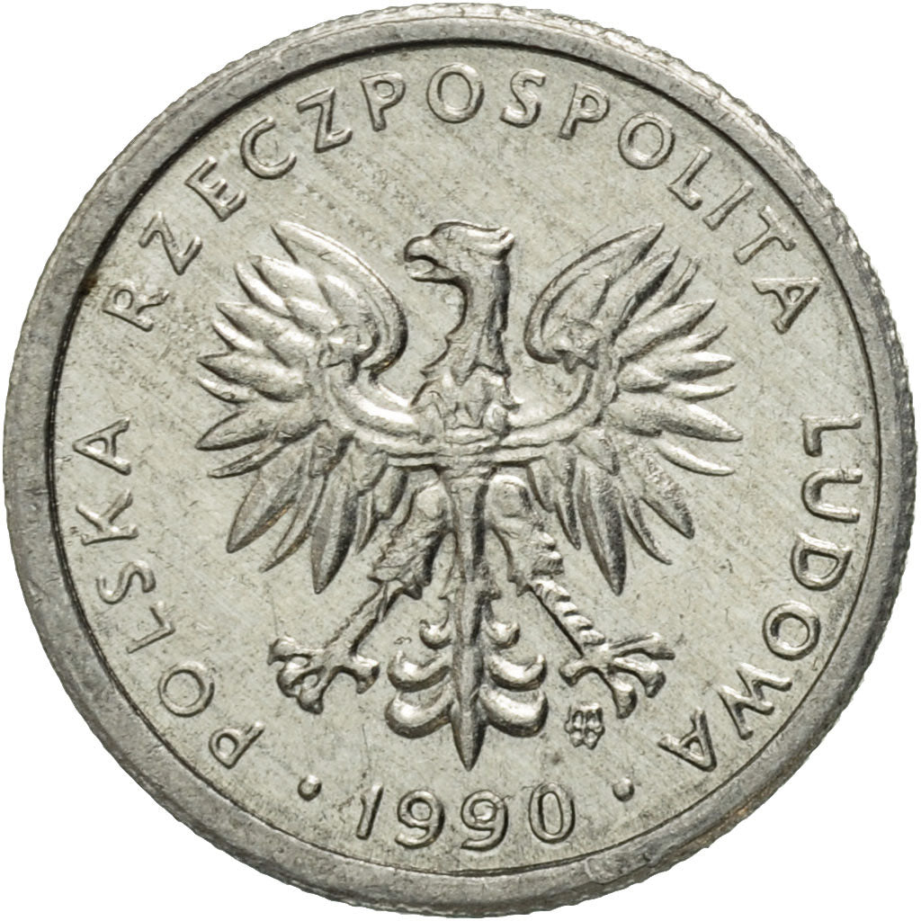 Coin, Poland, Zloty, 1990, Warsaw, EF(40-45), Aluminum, KM:49.3