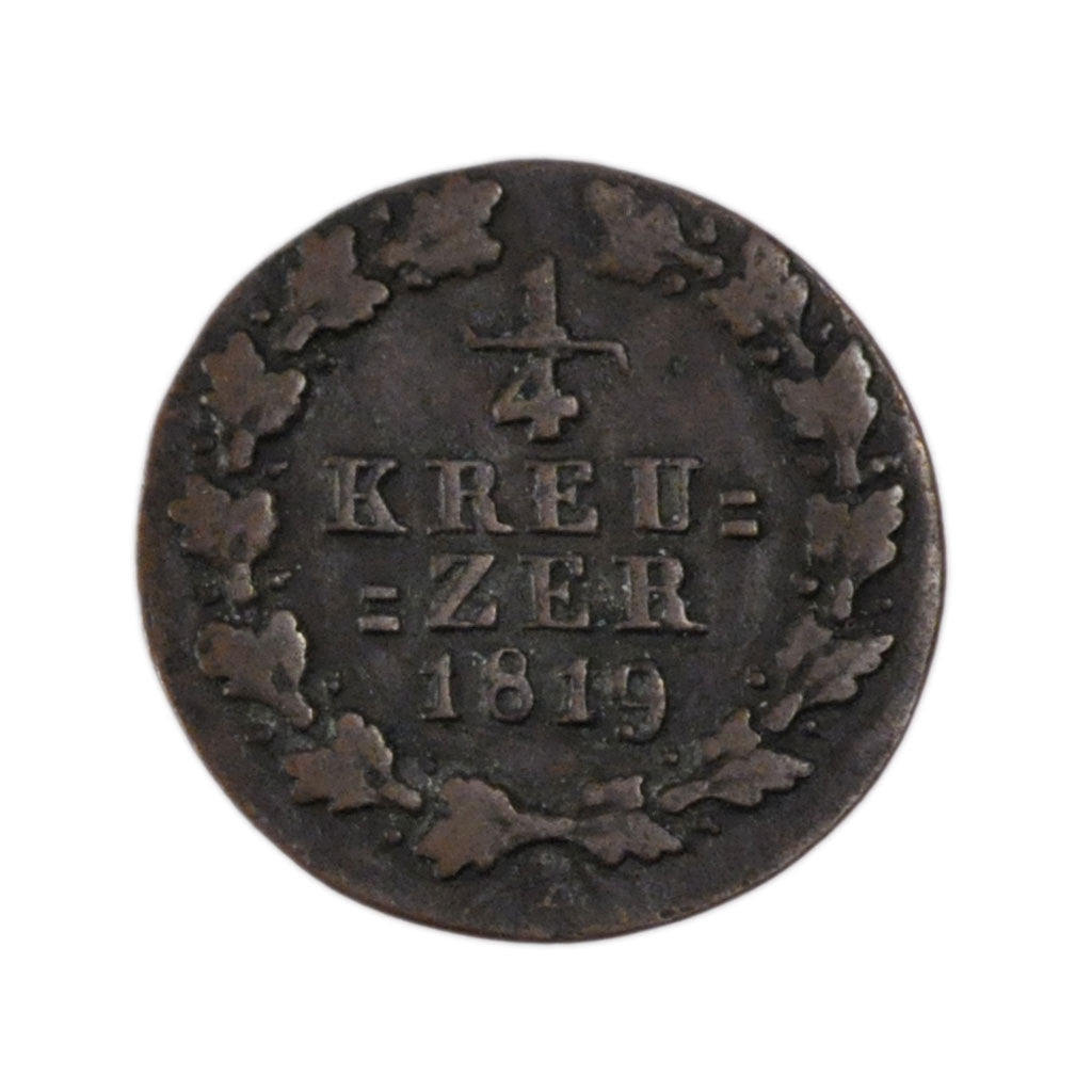 Munten, Duitse staten, NASSAU, Wilhelm, 1/4 Kreuzer, 1819, Wiesbaden, ZF+, Koper