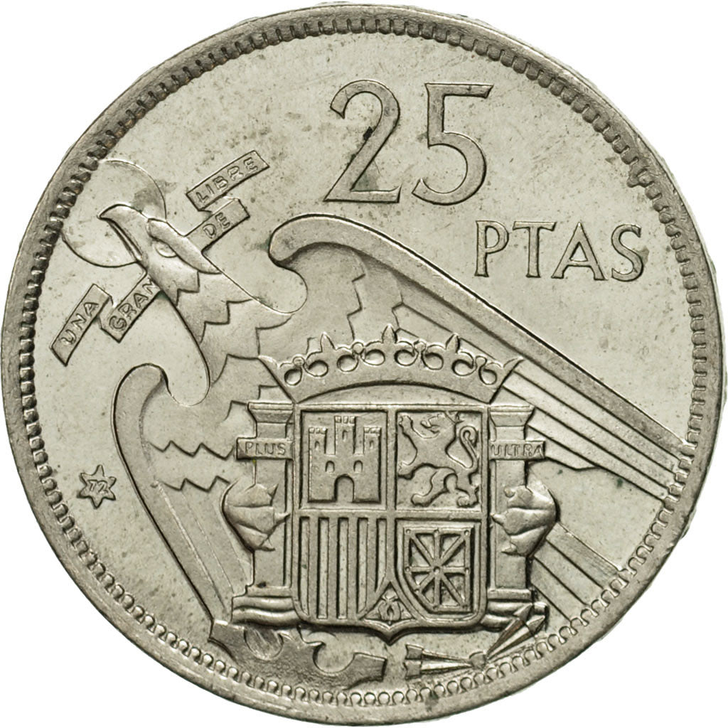 Coin, Spain, Caudillo and regent, 25 Pesetas, 1972, VF(30-35), Copper-nickel