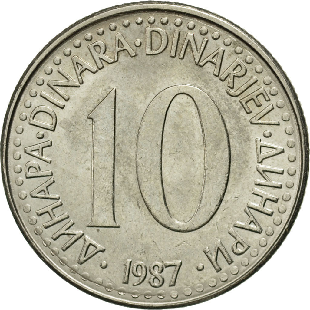 Coin, Yugoslavia, 10 Dinara, 1987, EF(40-45), Copper-nickel, KM:89