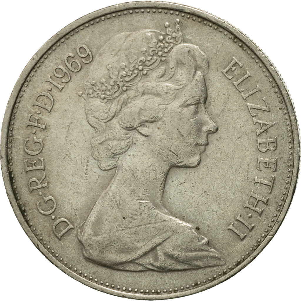 Moneda, Gran Bretaña, Elizabeth II, 10 New Pence, 1969, BC+, Cobre - níquel