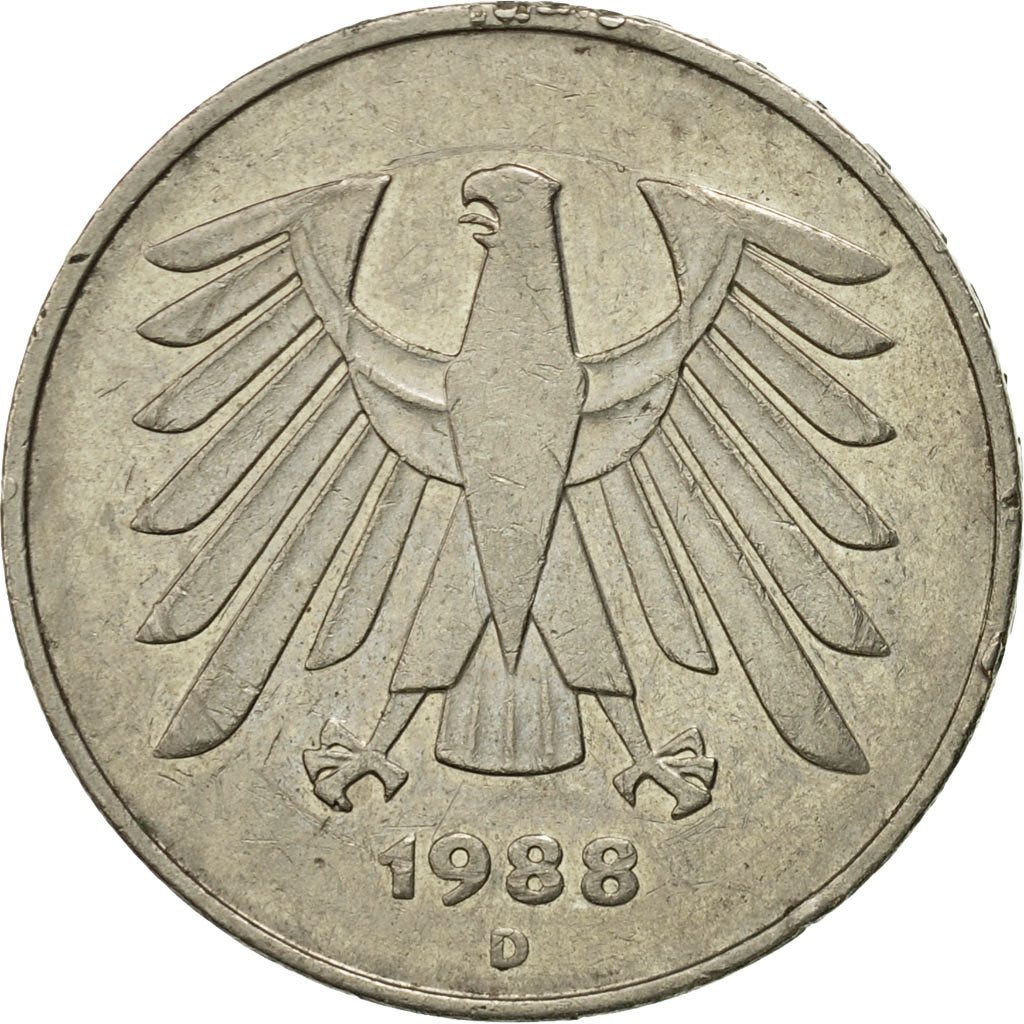 Coin, GERMANY - FEDERAL REPUBLIC, 5 Mark, 1988, Munich, VF(20-25), Copper-Nickel
