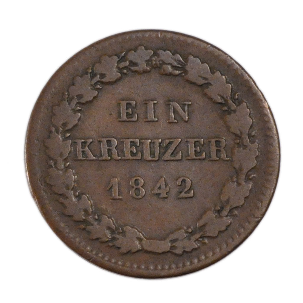 GERMAN STATES, Kreuzer, 1842, Wiesbaden, KM #67, VF(20-25), Copper, 3.50