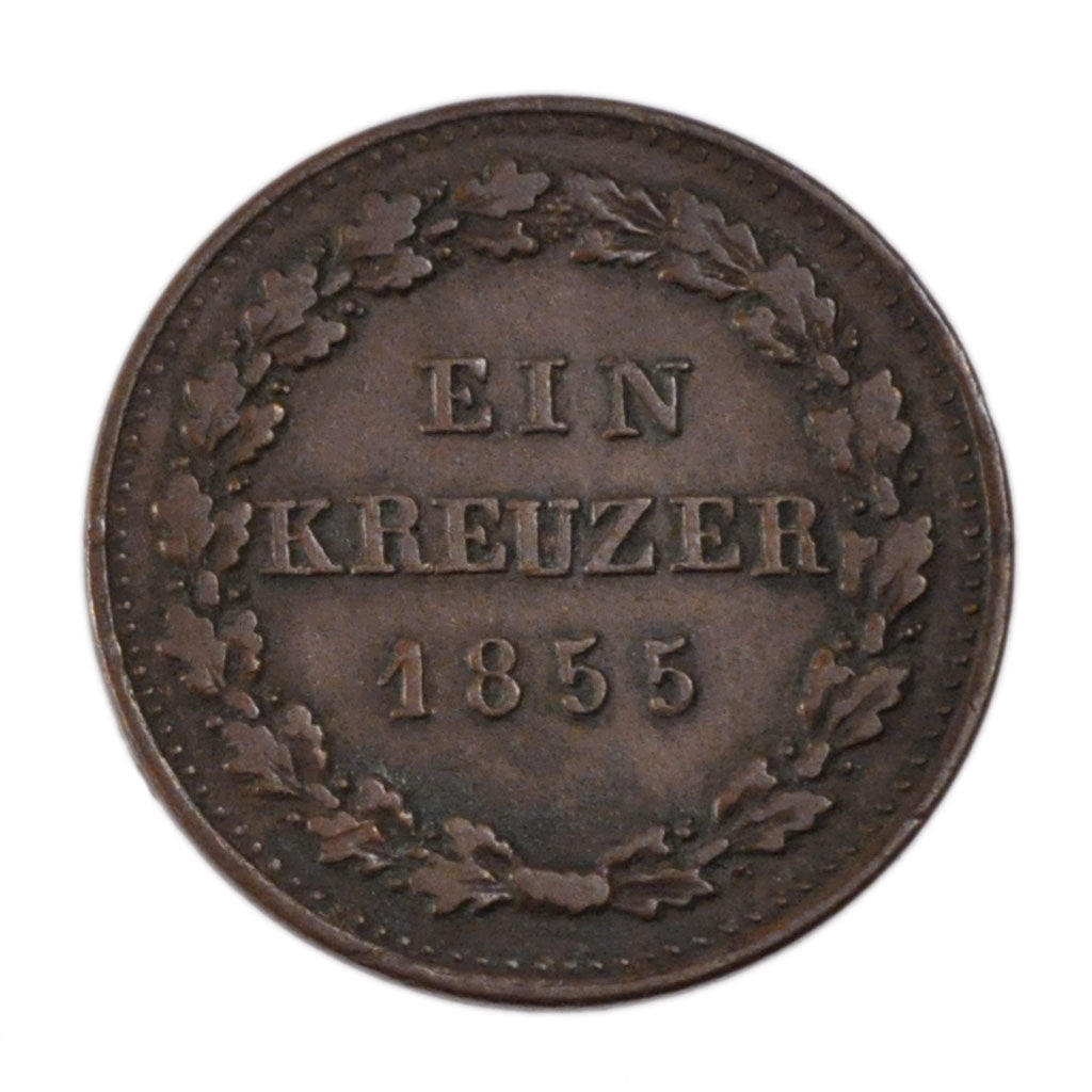 Germany, 1 Kreuzer, 1855, VF(20-25), Copper, 3.90