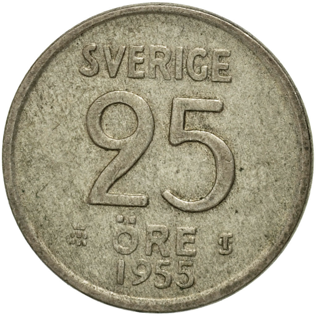 Münze, Schweden, Gustaf VI, 25 Öre, 1955, S+, Silber, KM:824