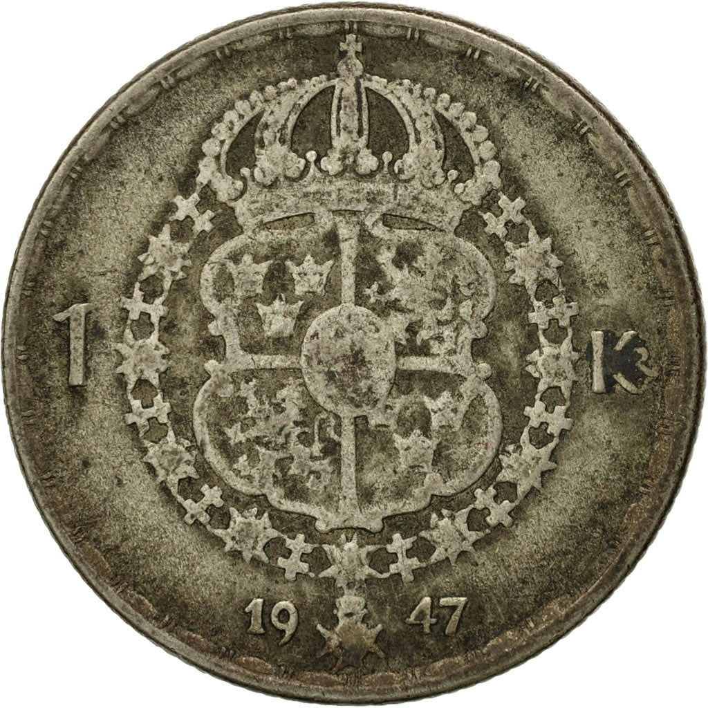 Moneta, Svezia, Gustaf V, Krona, 1947, MB, Argento, KM:814