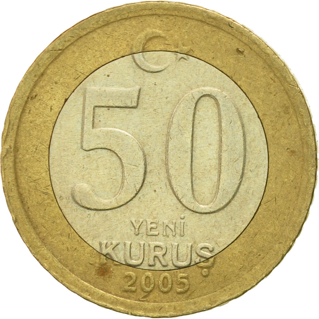 Coin, Turkey, 50 New Kurus, 2005, Istanbul, VF(30-35), Bi-Metallic, KM:1168