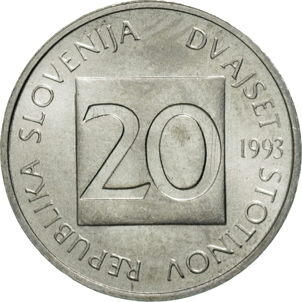 Coin, Slovenia, 20 Stotinov, 1993, MS(63), Aluminum, KM:8