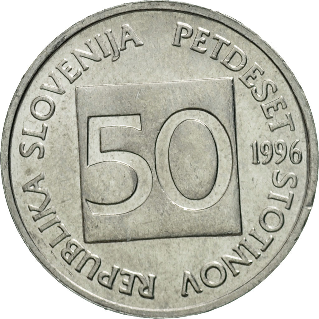 Coin, Slovenia, 50 Stotinov, 1996, AU(55-58), Aluminum, KM:3