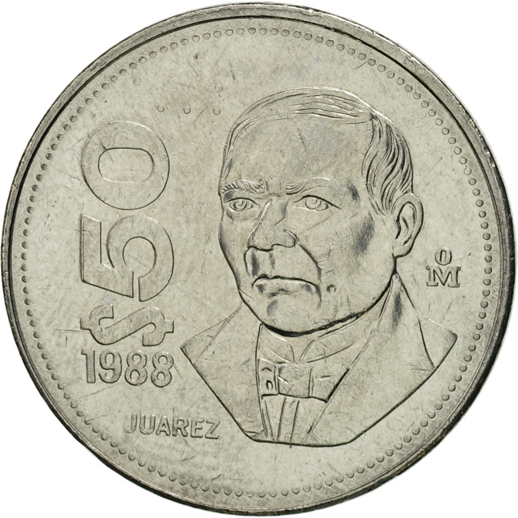 Moneda, México, 50 Pesos, 1988, Mexico City, MBC+, Acero inoxidable, KM:495a