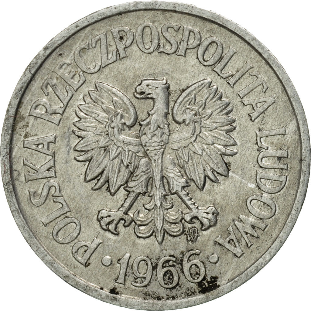 Moneda, Polonia, 10 Groszy, 1966, Warsaw, BC+, Aluminio, KM:AA47