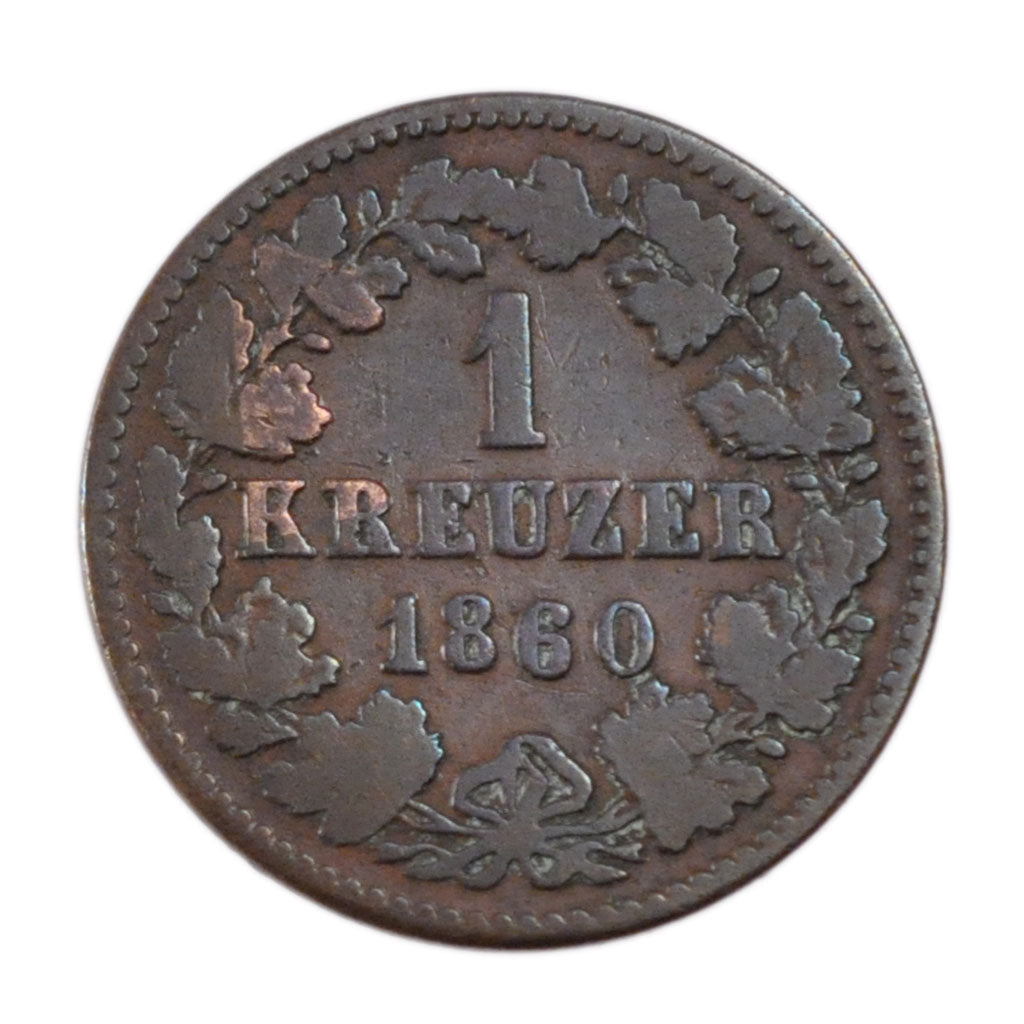 Germany, 1 Kreuzer, 1860, EF(40-45), Copper, 4.00