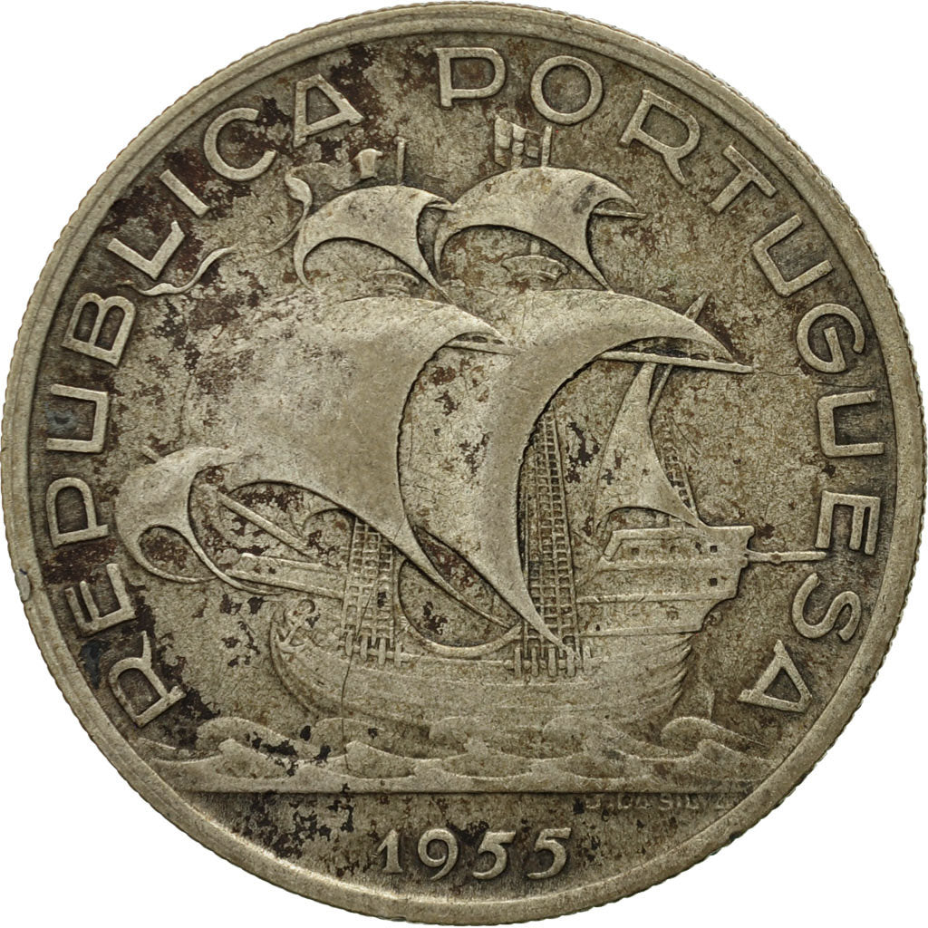 Moneta, Portogallo, 10 Escudos, 1955, MB, Argento, KM:586