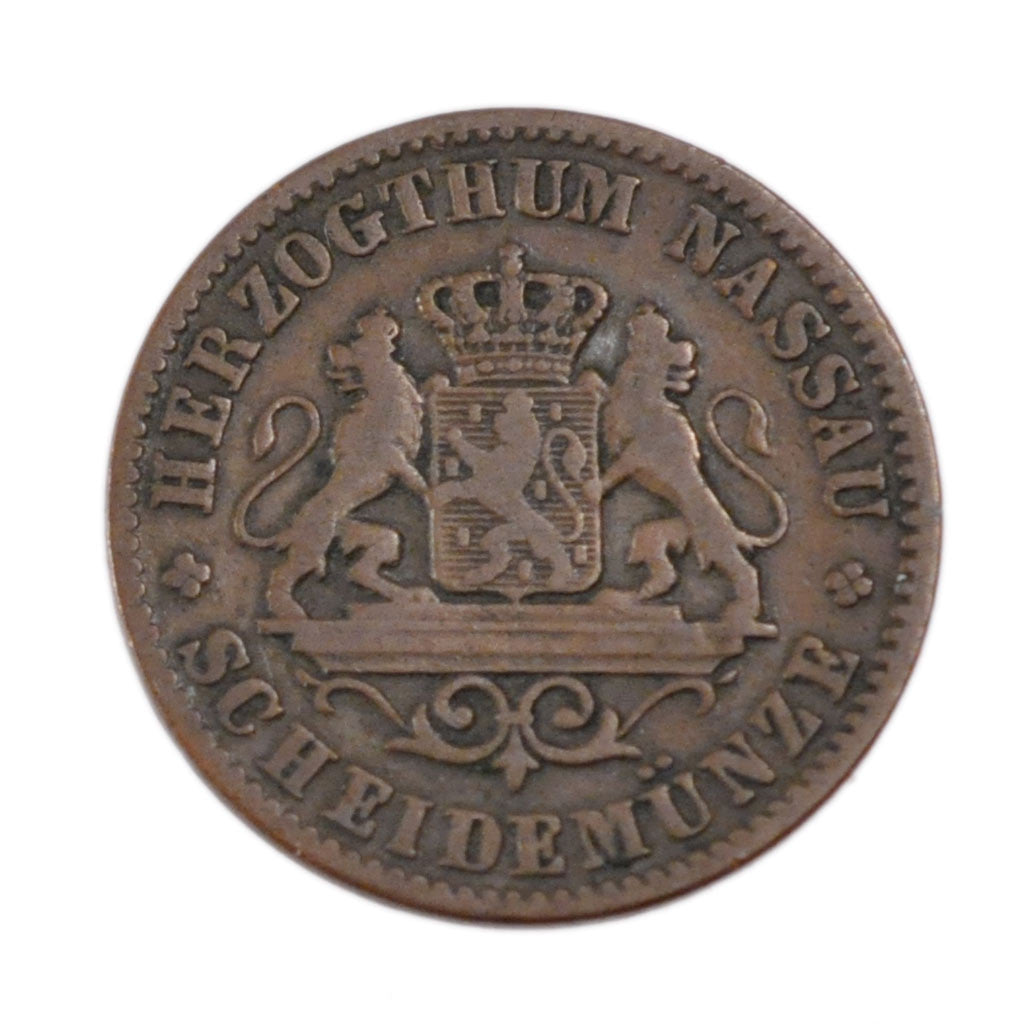 Moneda, Estados alemanes, NASSAU, Adolph, Kreuzer, 1862, Wiesbaden, BC+, Cobre