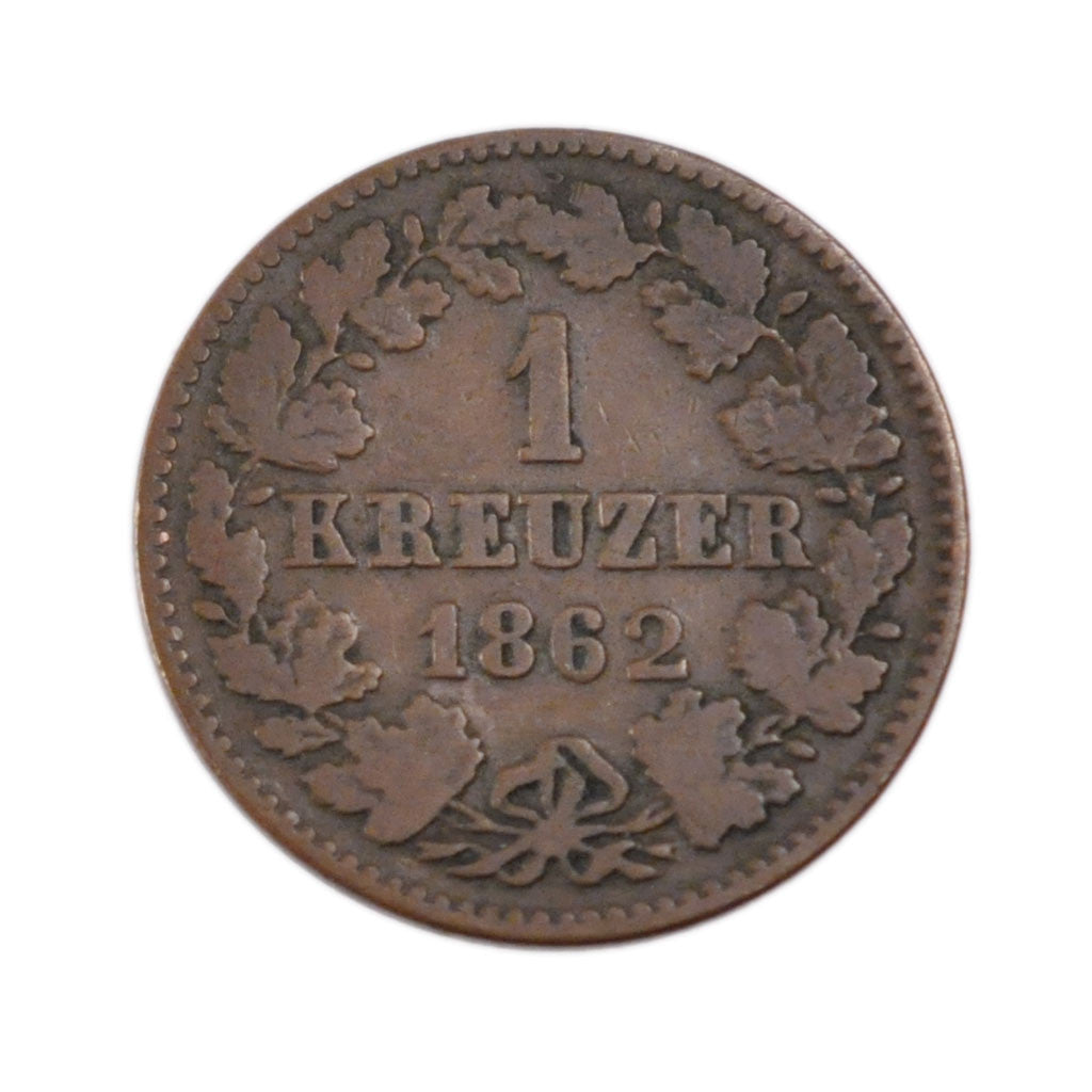 Moneda, Estados alemanes, NASSAU, Adolph, Kreuzer, 1862, Wiesbaden, BC+, Cobre