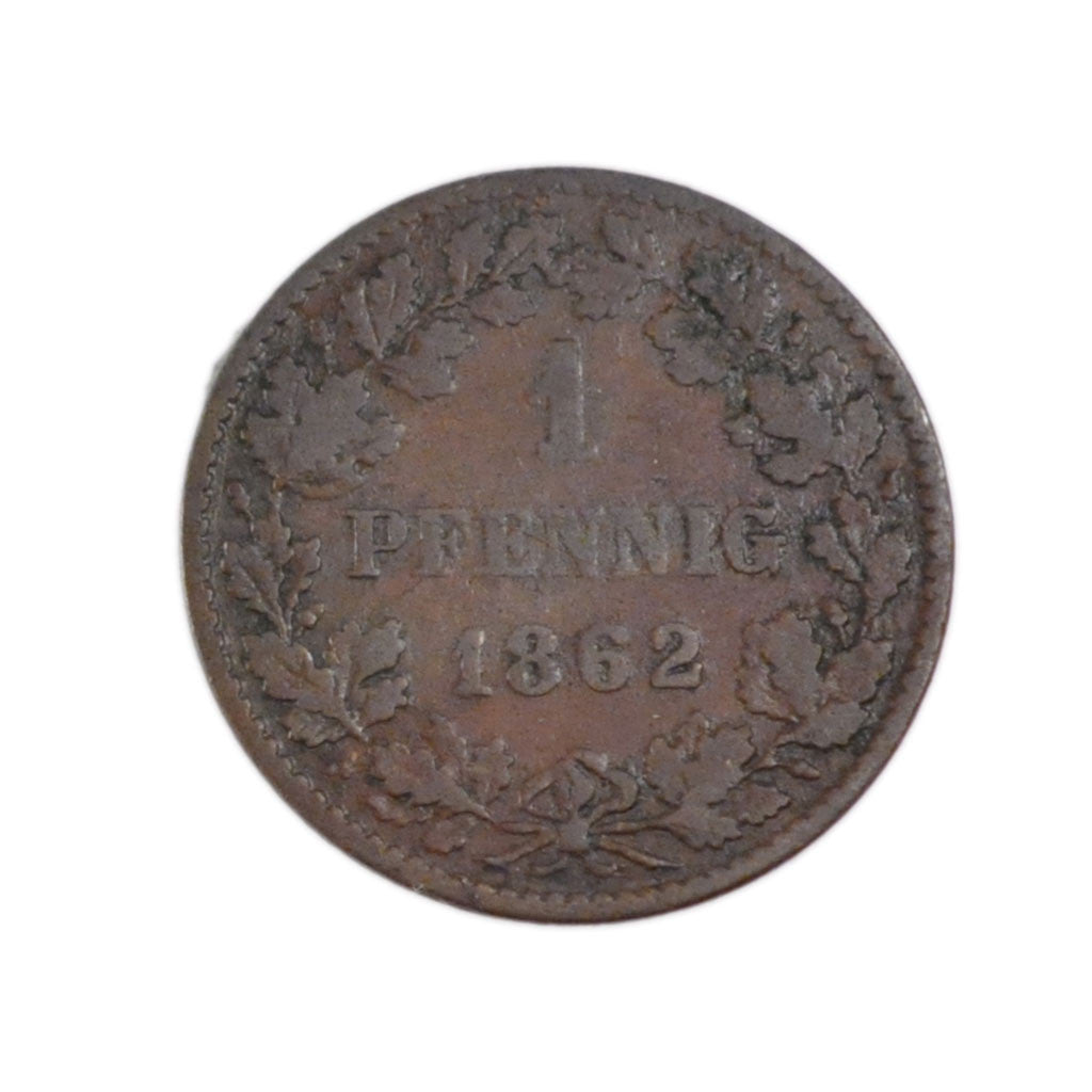 Coin, German States, NASSAU, Adolph, Pfennig, 1862, Wiesbaden, VF(30-35), Copper