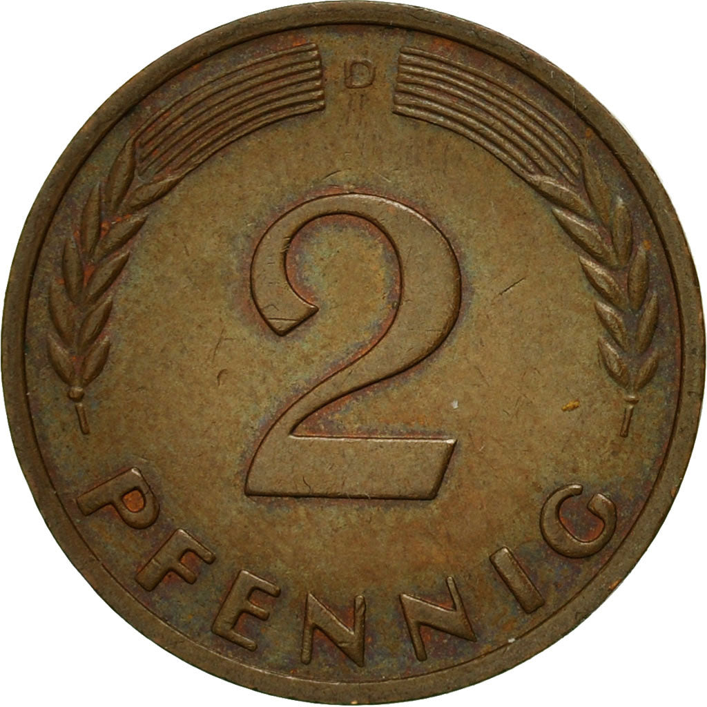 Moneta, GERMANIA - REPUBBLICA FEDERALE, 2 Pfennig, 1964, Munich, BB, Bronzo