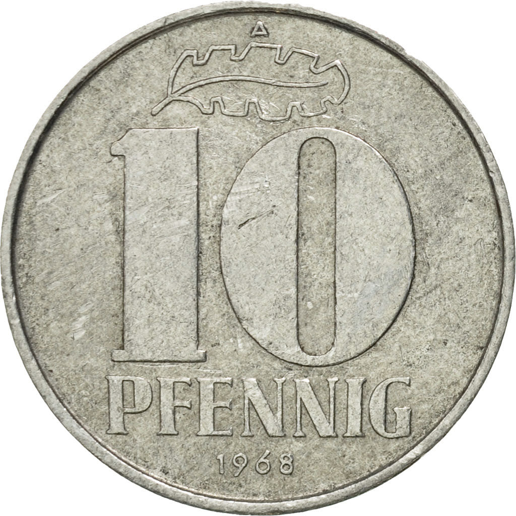 Moneta, NIEMCY - NRD, 10 Pfennig, 1968, Berlin, VF(30-35), Aluminium, KM:10