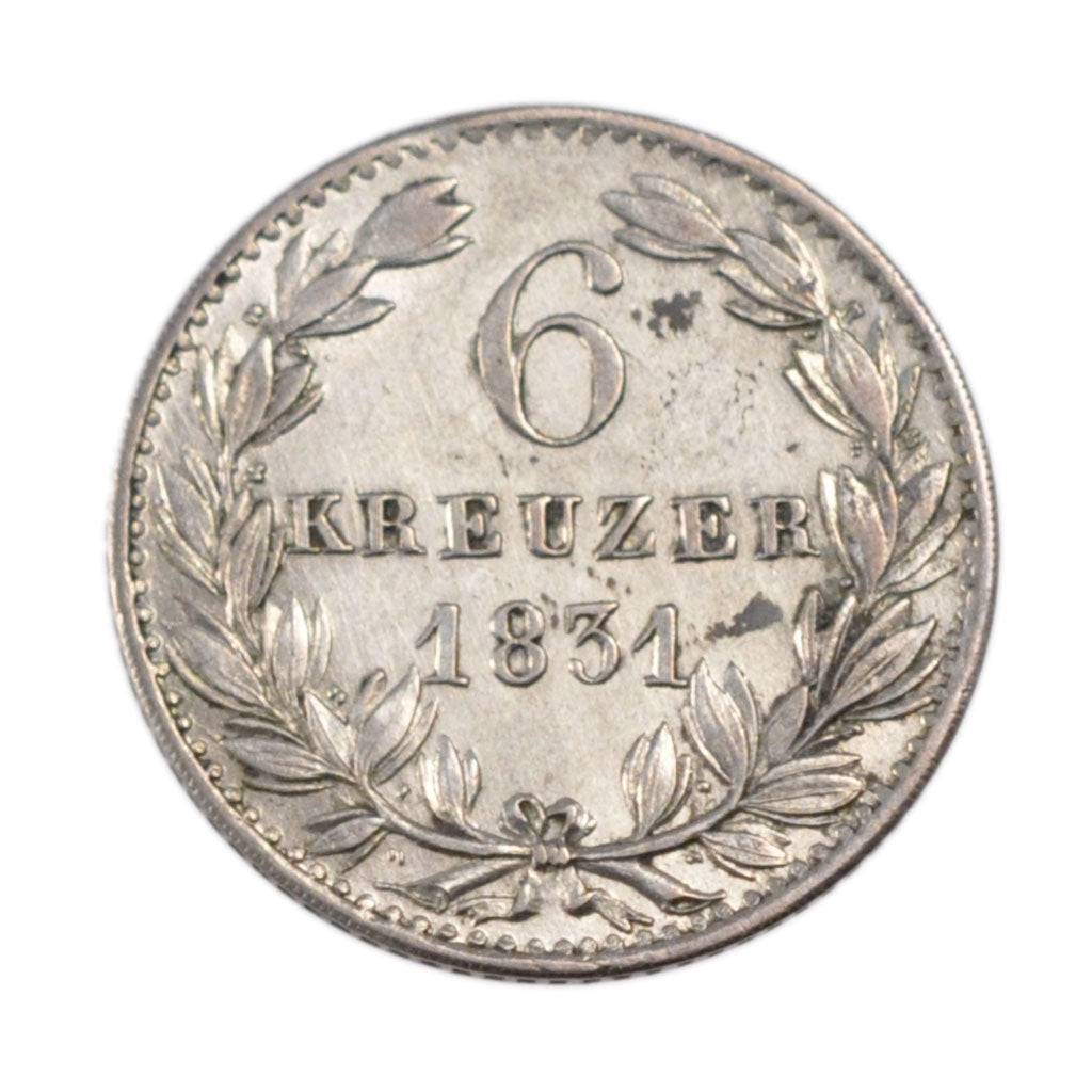 Germany, 6 Kreuzer, 1831, AU(55-58), Silver, 2.30