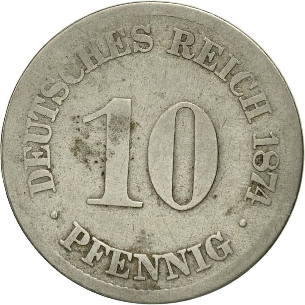 Moneta, NIEMCY - IMPERIUM, Wilhelm I, 10 Pfennig, 1874, Berlin, VF(20-25)