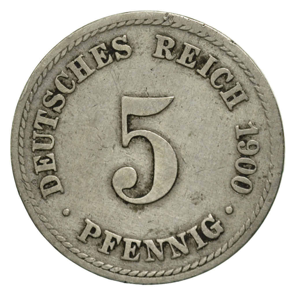 Moneta, NIEMCY - IMPERIUM, Wilhelm II, 5 Pfennig, 1900, Berlin, VF(30-35)