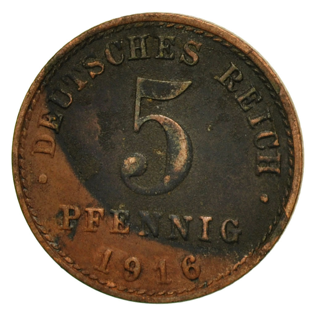Moneta, GERMANIA - IMPERO, 5 Pfennig, 1916, Berlin, B+, Ferro, KM:19