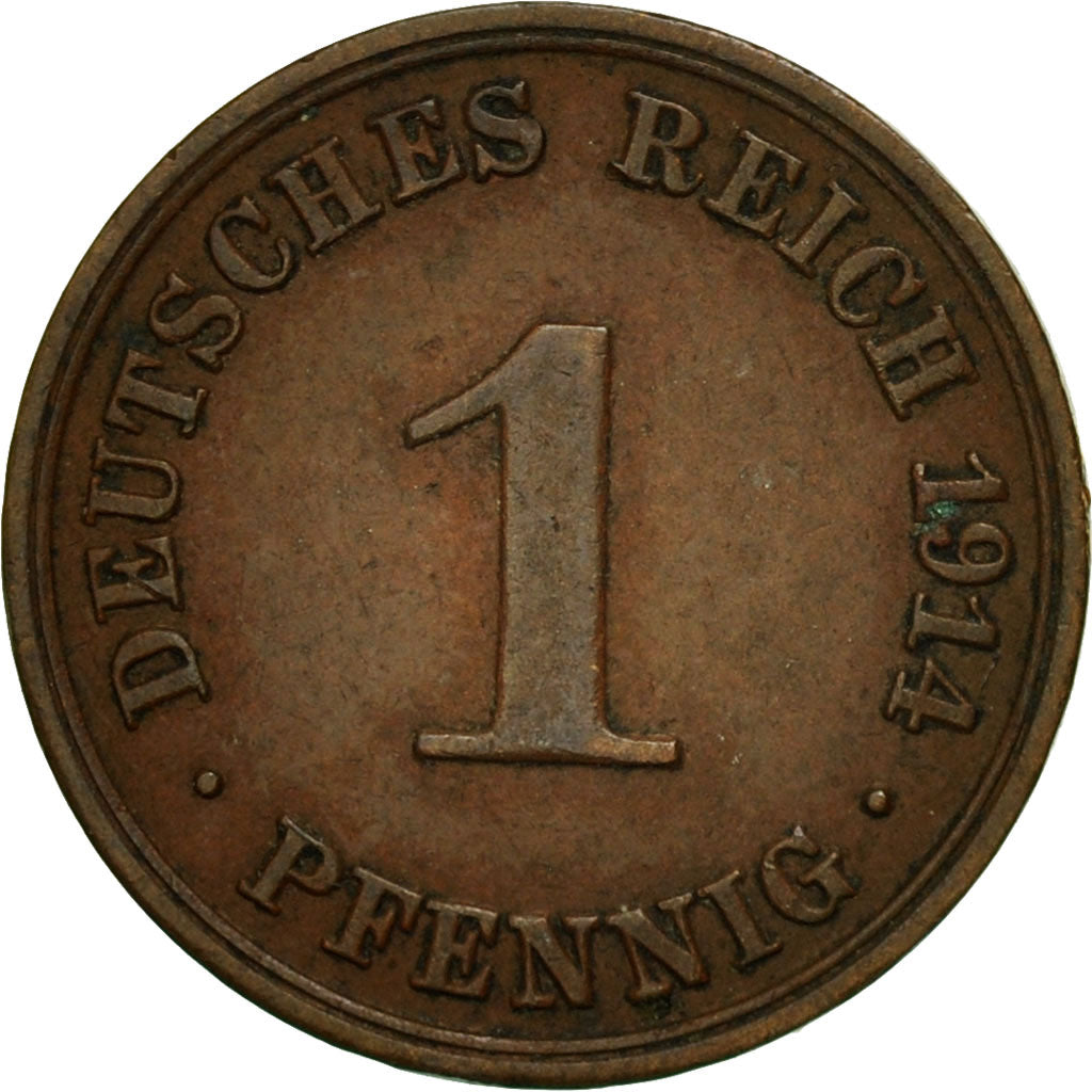 Moneta, GERMANIA - IMPERO, Wilhelm II, Pfennig, 1914, Berlin, BB, Rame, KM:10
