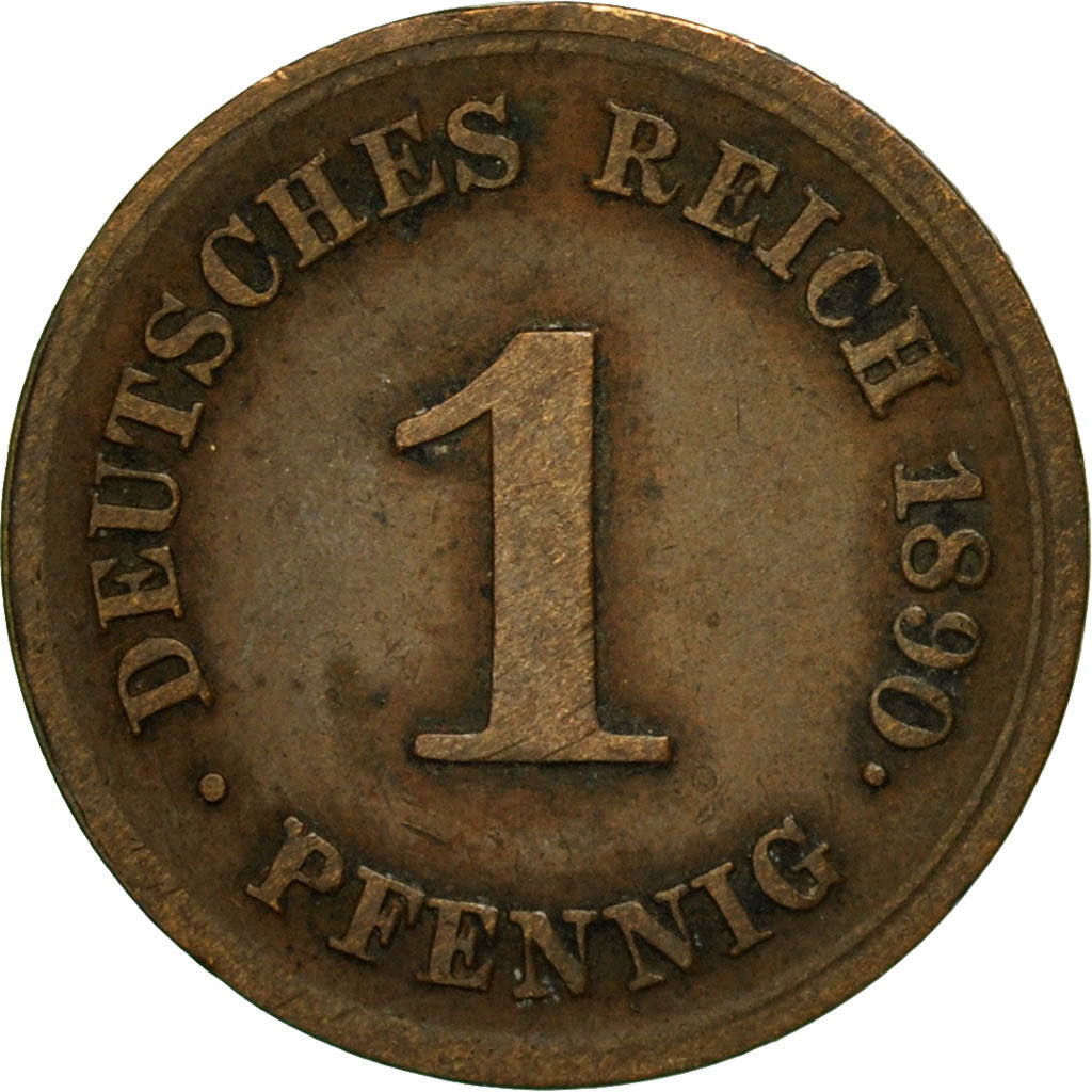 Coin, GERMANY - EMPIRE, Wilhelm II, Pfennig, 1890, Stuttgart, VF(30-35), Copper