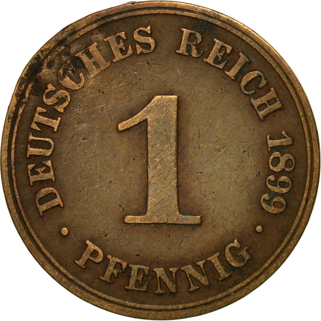 Coin, GERMANY - EMPIRE, Wilhelm II, Pfennig, 1899, Berlin, VF(30-35), Copper