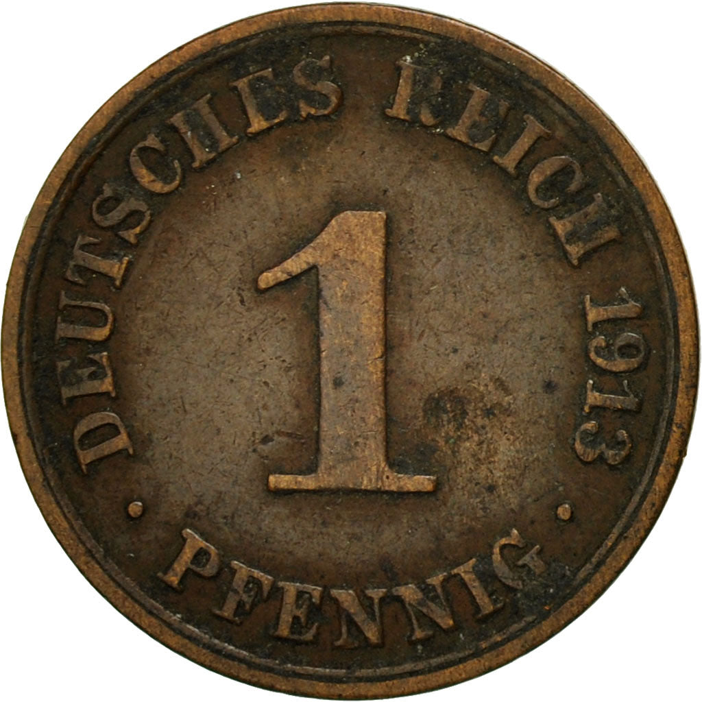 Monnaie, GERMANY - EMPIRE, Wilhelm II, Pfennig, 1913, Berlin, TB+, Cuivre, KM:10
