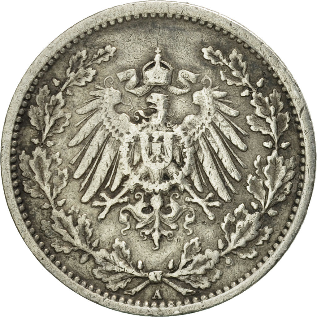 Coin, GERMANY - EMPIRE, 1/2 Mark, 1909, Berlin, VF(30-35), Silver, KM:17